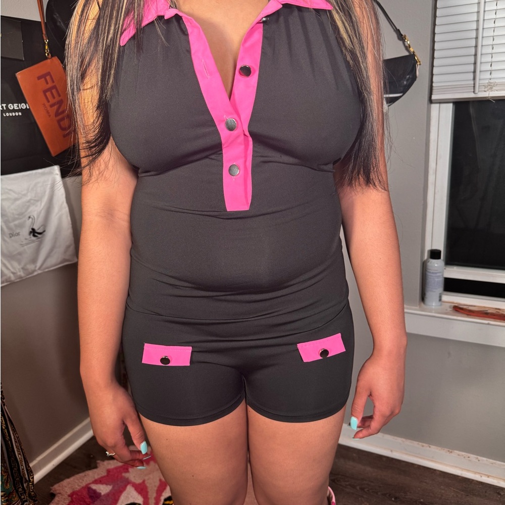 Chic Black and Pink Romper